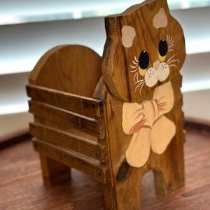 Vintage Cat Decor Wooden plant stand